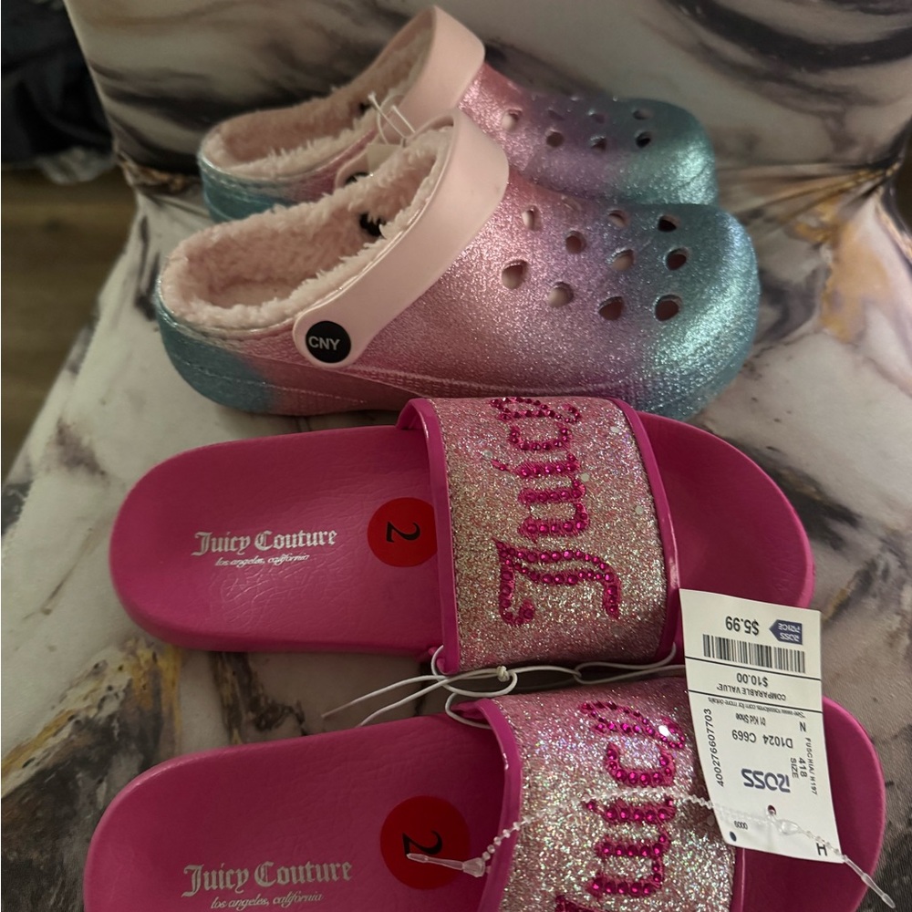 Juicy Couture Pink and Blue Glitter Kids Slippers